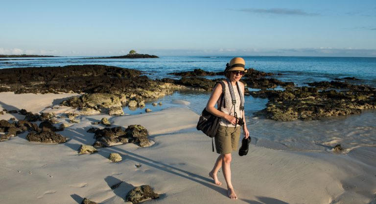 Bachas Beach - Santa Cruz in Galapagos Island beautiful white sand beach and volcanic rocks