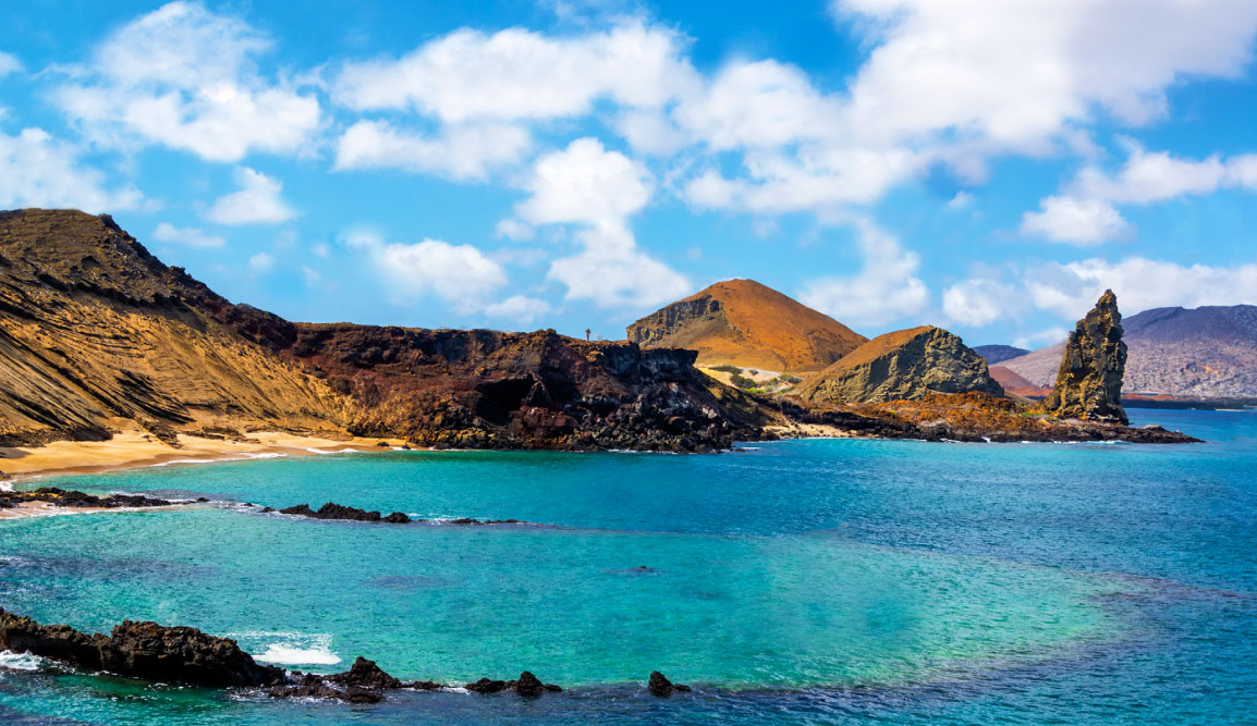 Bartolome in Galapagos Islands landscape, beautiful view of the island and sea