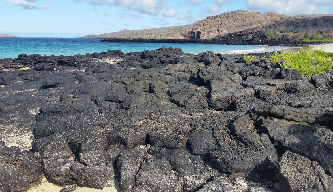 Cormorant Point - Floreana in the Galapagos, view of the volcano and the sea