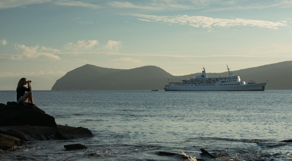 Egas port landscape beach view of the sea and Legend cruise