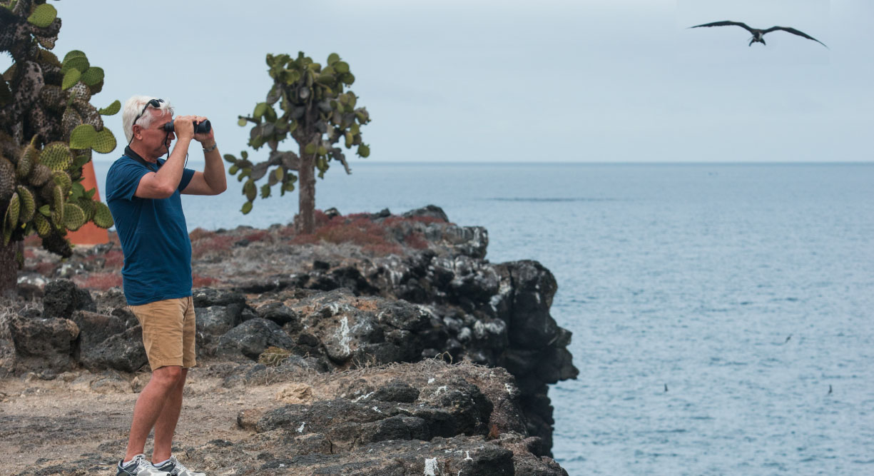 South Plaza in Galapagos Islands landscape tourist looking the sea