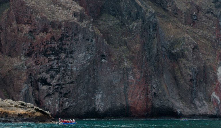 Vicente Roca Point in Isabella Island, tourist on panga ride